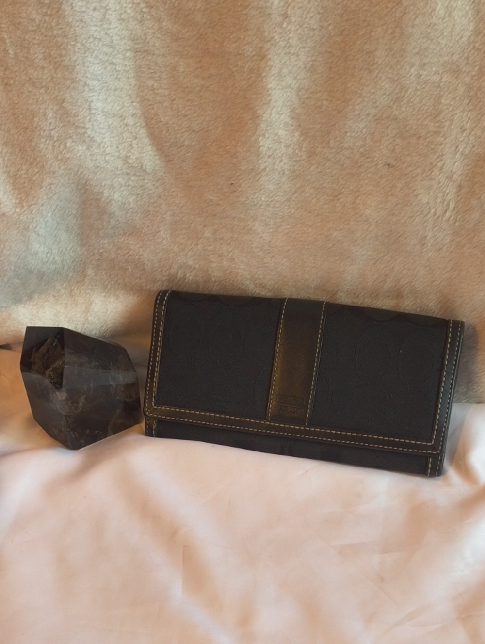 Coach Black Signature Canvas Wallet with Contrast Stitching